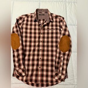 7 Diamonds Men's Plaid Shirt with Suede Elbow Patches